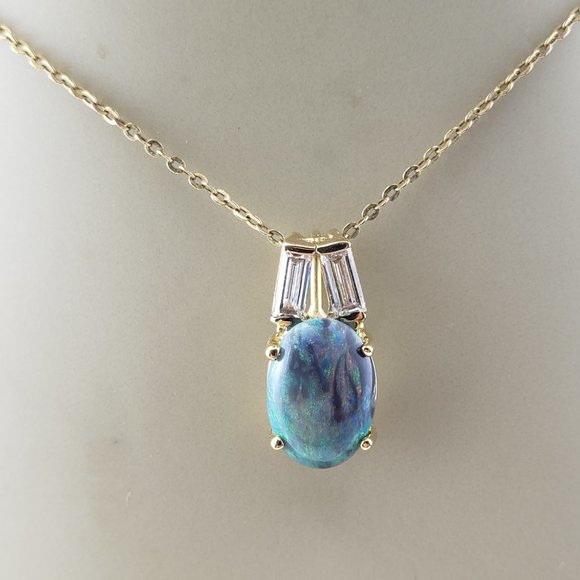 Vintage 14 Karat Black Opal and Diamond Pendant #8455 - Picture 7 of 8